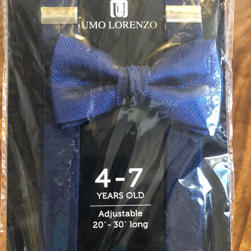 Kids Umo Lorenzo Suspender And Bow Tie Set-Navy blue